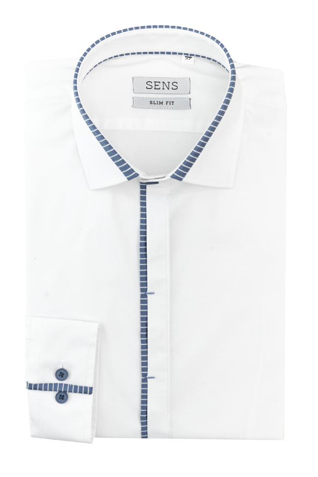 Sens_okt23_0006-1.png BELA SRAJCA Z MODRIM ČRTASTIM VSTAVKOM SENS SLIM FIT - slika 1